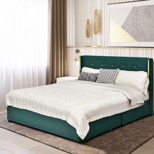 Load image into Gallery viewer, Green PU Leather Bed Frame with Headboard and 4 Storage Drawers
