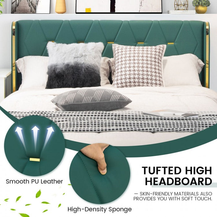 Green PU Leather Bed Frame with Headboard and 4 Storage Drawers