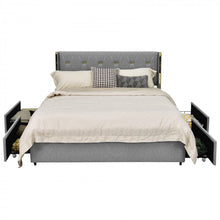 Load image into Gallery viewer, Modern Minimalist Grey Bed Frame with Storage Drawers and Headboard
