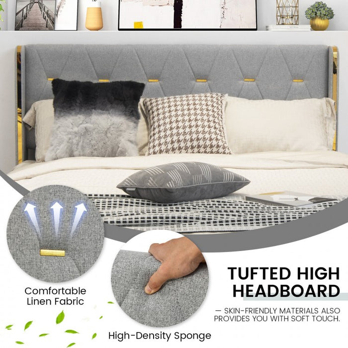 Modern Minimalist Grey Bed Frame with Storage Drawers and Headboard
