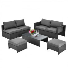 Load image into Gallery viewer, Costway Gray Sectional Couch 6-Piece Furniture Set with Coffee Table, Cushions, and Backrests - Suitable for Patio, Backyard, and Pool
