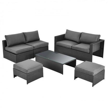 Costway Gray Sectional Couch 6-Piece Furniture Set with Coffee Table, Cushions, and Backrests - Suitable for Patio, Backyard, and Pool