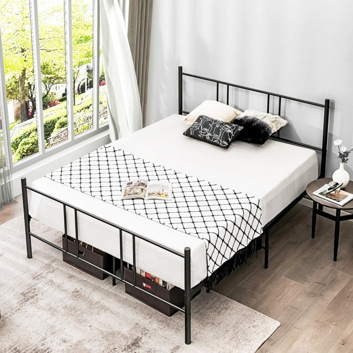 Simple Full-Size Black Metal Steel Frame Soundless Bed