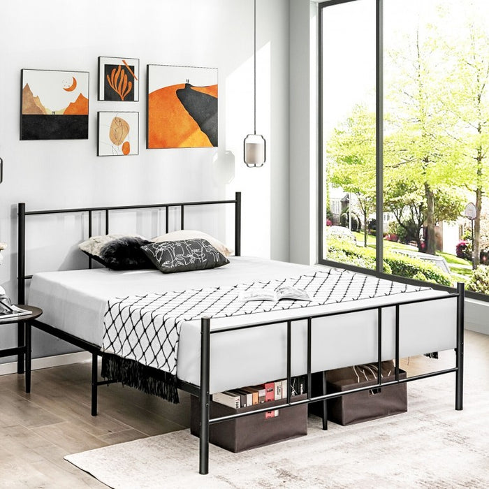 Simple Full-Size Black Metal Steel Frame Soundless Bed