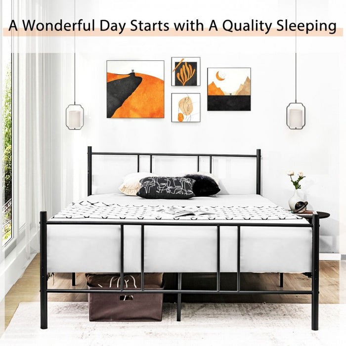 Simple Full-Size Black Metal Steel Frame Soundless Bed