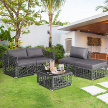 Load image into Gallery viewer, Costway Gray Big Sectional Couch Wicker Set of 5 Pieces with Cushioned Seats - Suitable for Patio, Garden, and Backyard

