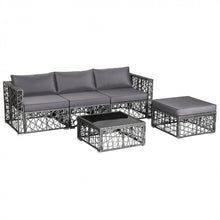 Load image into Gallery viewer, Costway Gray Big Sectional Couch Wicker Set of 5 Pieces with Cushioned Seats - Suitable for Patio, Garden, and Backyard
