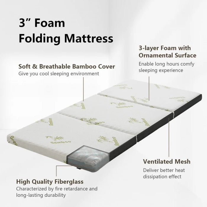Portable Foldable Memory Foam Mattress with Carrying Case