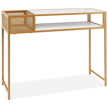 Costway Modern Console Tables for Entryway with Marble Top and Wire Storage Baskets - Suitable for Living Room and Porch