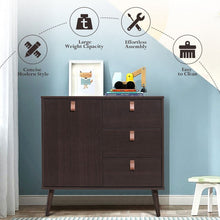 Load image into Gallery viewer, Brown Retro 3-Drawer with Door Storage Cabinet Bedside Nightstand
