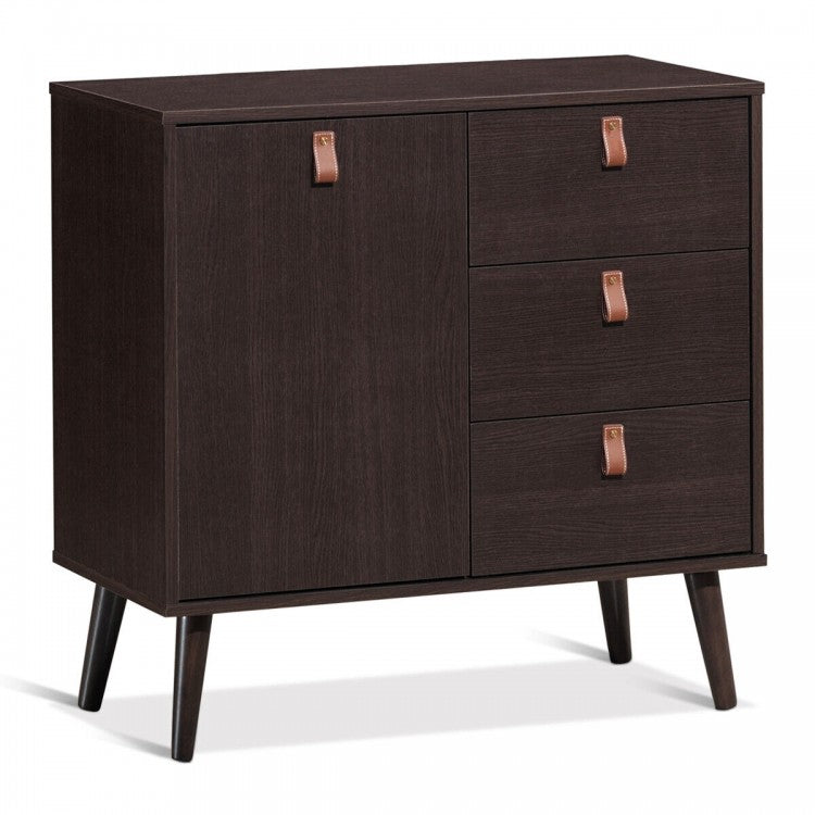 Brown Retro 3-Drawer with Door Storage Cabinet Bedside Nightstand
