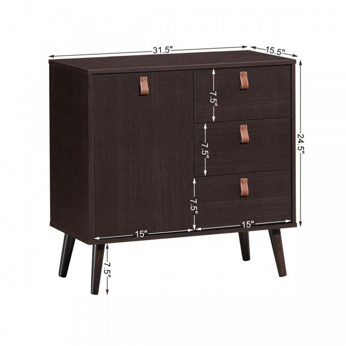 Brown Retro 3-Drawer with Door Storage Cabinet Bedside Nightstand
