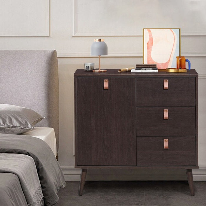 Brown Retro 3-Drawer with Door Storage Cabinet Bedside Nightstand