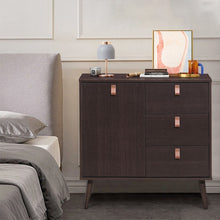 Load image into Gallery viewer, Brown Retro 3-Drawer with Door Storage Cabinet Bedside Nightstand

