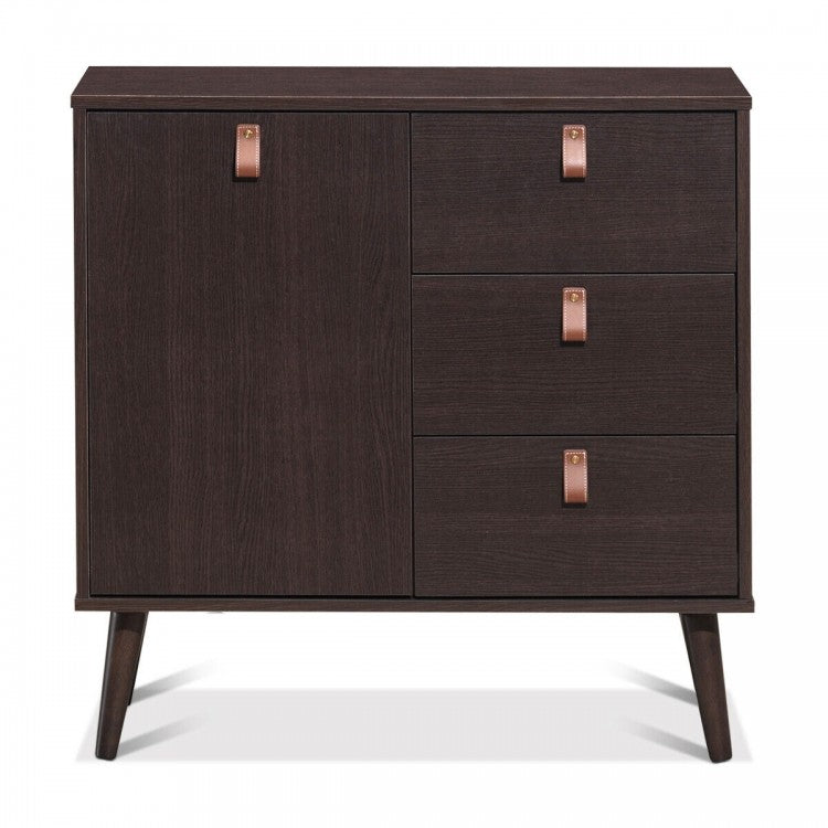 Brown Retro 3-Drawer with Door Storage Cabinet Bedside Nightstand