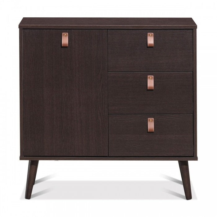 Brown Retro 3-Drawer with Door Storage Cabinet Bedside Nightstand