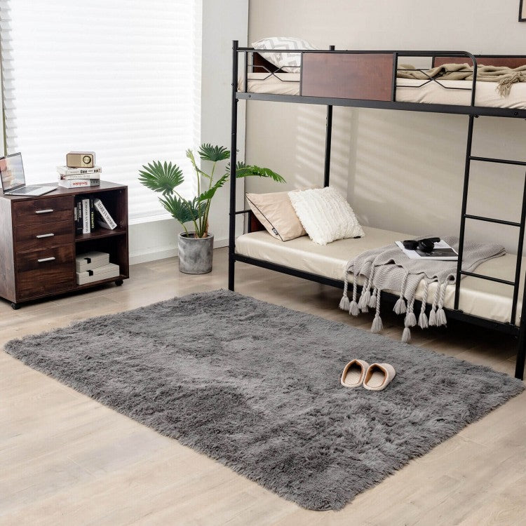 Modern Gray High-Pile Living Room Area Rug