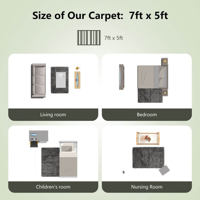 Modern Gray High-Pile Living Room Area Rug