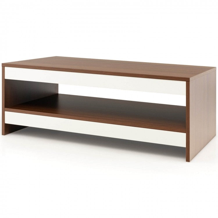 Modern Rectangular Coffee Table with Open Shelving - Suitable for Living Room and Office