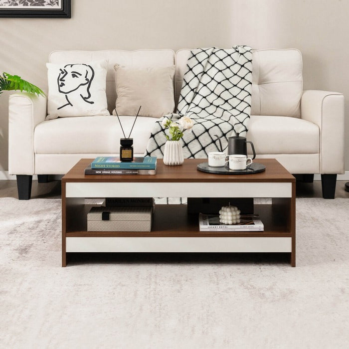 Modern Rectangular Coffee Table with Open Shelving - Suitable for Living Room and Office