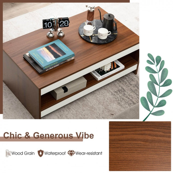 Modern Rectangular Coffee Table with Open Shelving - Suitable for Living Room and Office