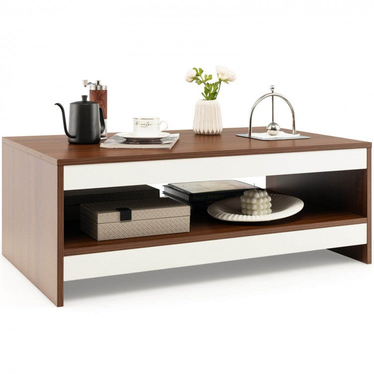 Modern Rectangular Coffee Table with Open Shelving - Suitable for Living Room and Office