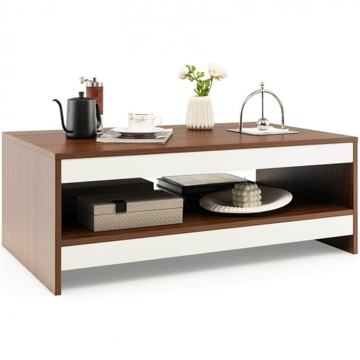 Modern Rectangular Coffee Table with Open Shelving - Suitable for Living Room and Office