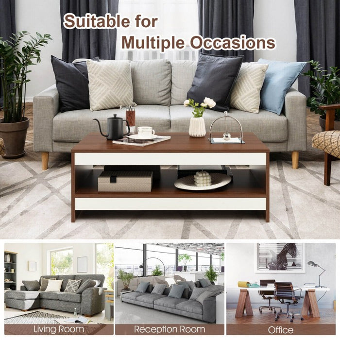 Modern Rectangular Coffee Table with Open Shelving - Suitable for Living Room and Office