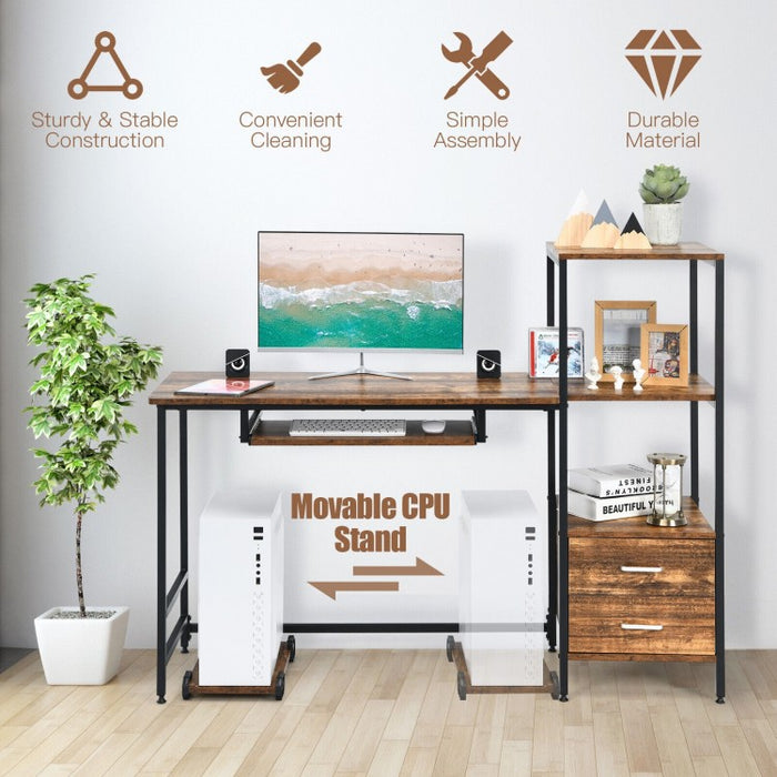 Industrial Style Multifunctional Computer Desk with Mobile CPU Stand