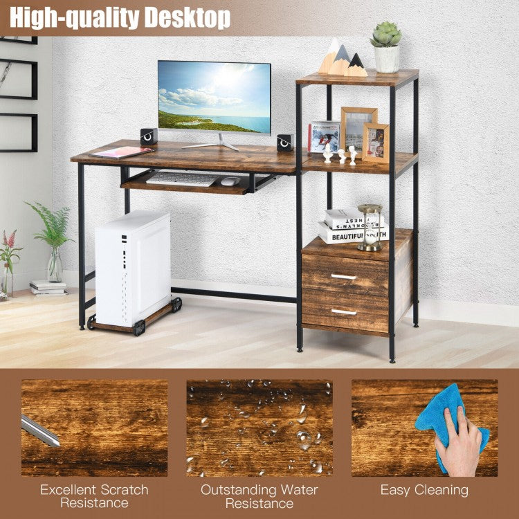 Industrial Style Multifunctional Computer Desk with Mobile CPU Stand