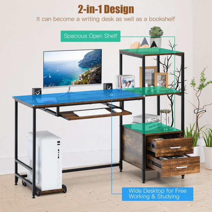 Industrial Style Multifunctional Computer Desk with Mobile CPU Stand