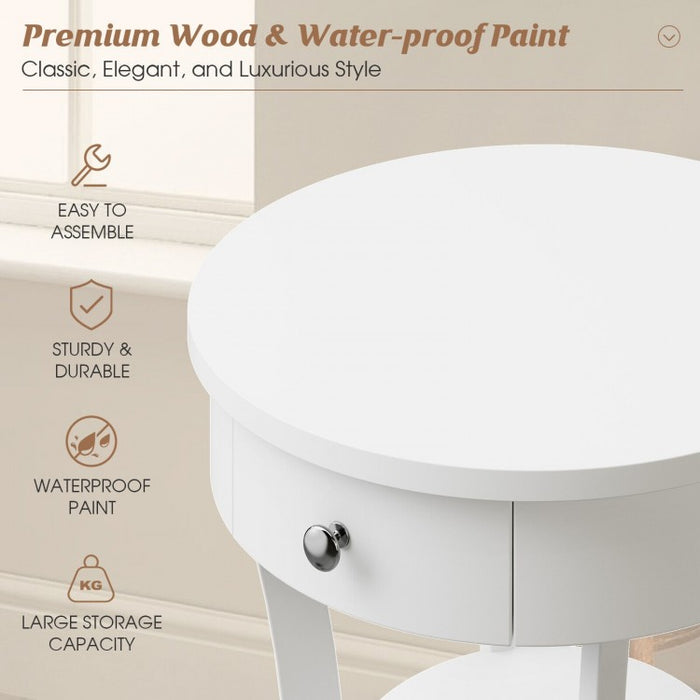 Modern Minimalist White 2-Tier Round Side Table for Living Room
