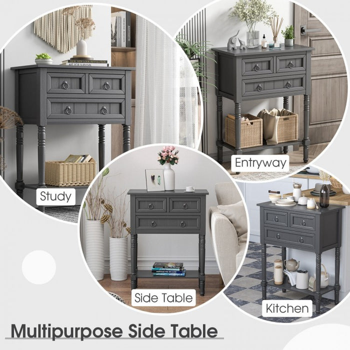 Costway Vintage Narrow Entryway Table with 3 Drawers and Open Shelf - Suitable for Living Room, Entry, and Study
