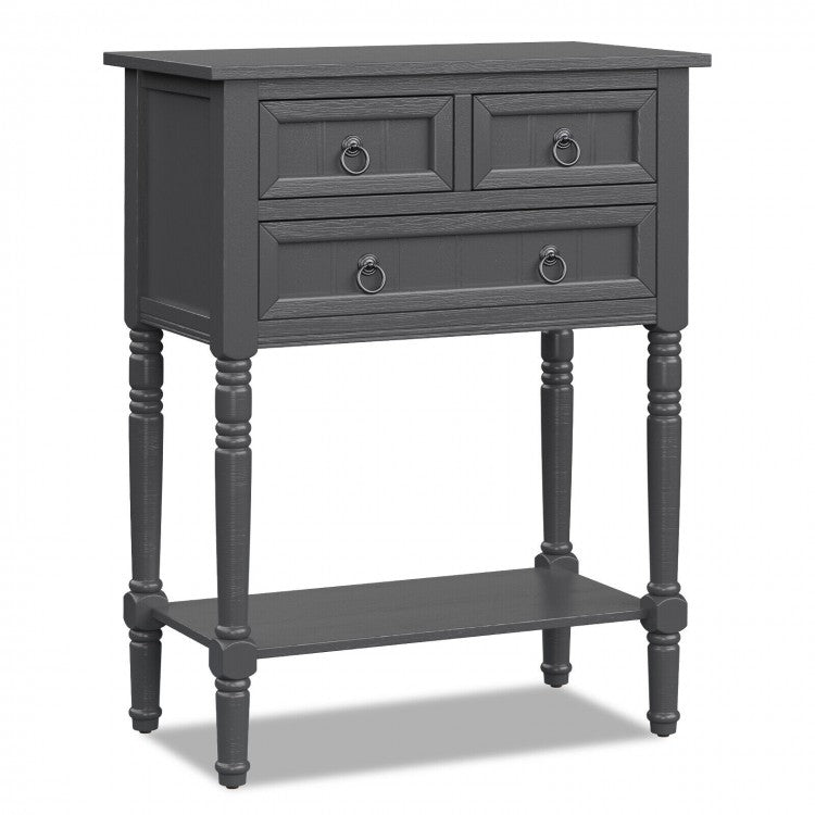 Costway Vintage Narrow Entryway Table with 3 Drawers and Open Shelf - Suitable for Living Room, Entry, and Study