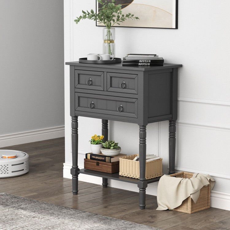 Costway Vintage Narrow Entryway Table with 3 Drawers and Open Shelf - Suitable for Living Room, Entry, and Study
