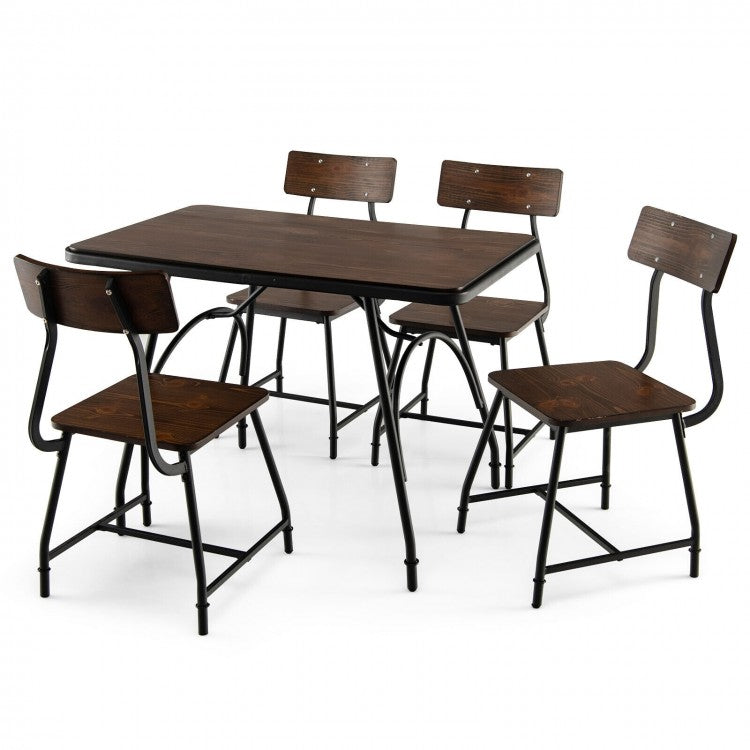 Industrial Style Dining Room Table Sets - 5-Piece Set with Rectangular Table and 4 Chairs - Suitable for Restaurant and Cafe