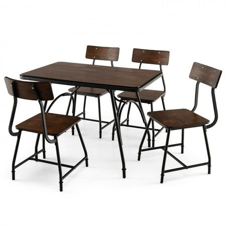 Industrial Style Dining Room Table Sets - 5-Piece Set with Rectangular Table and 4 Chairs - Suitable for Restaurant and Cafe