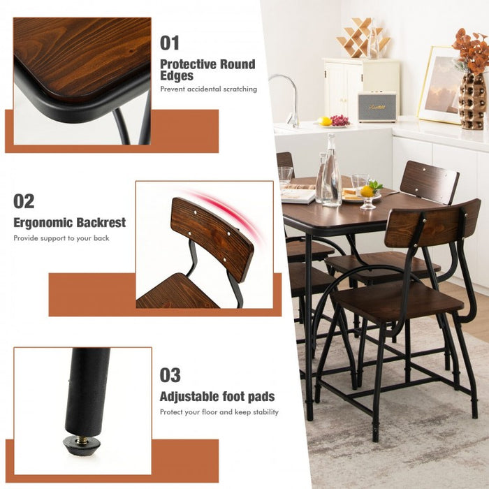 Industrial Style Dining Room Table Sets - 5-Piece Set with Rectangular Table and 4 Chairs - Suitable for Restaurant and Cafe