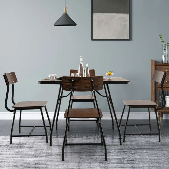Industrial Style Dining Room Table Sets - 5-Piece Set with Rectangular Table and 4 Chairs - Suitable for Restaurant and Cafe