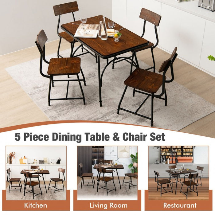Industrial Style Dining Room Table Sets - 5-Piece Set with Rectangular Table and 4 Chairs - Suitable for Restaurant and Cafe