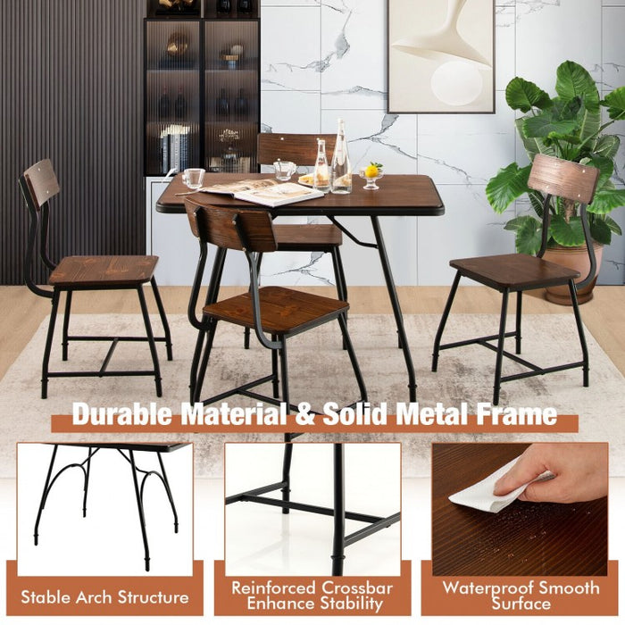 Industrial Style Dining Room Table Sets - 5-Piece Set with Rectangular Table and 4 Chairs - Suitable for Restaurant and Cafe
