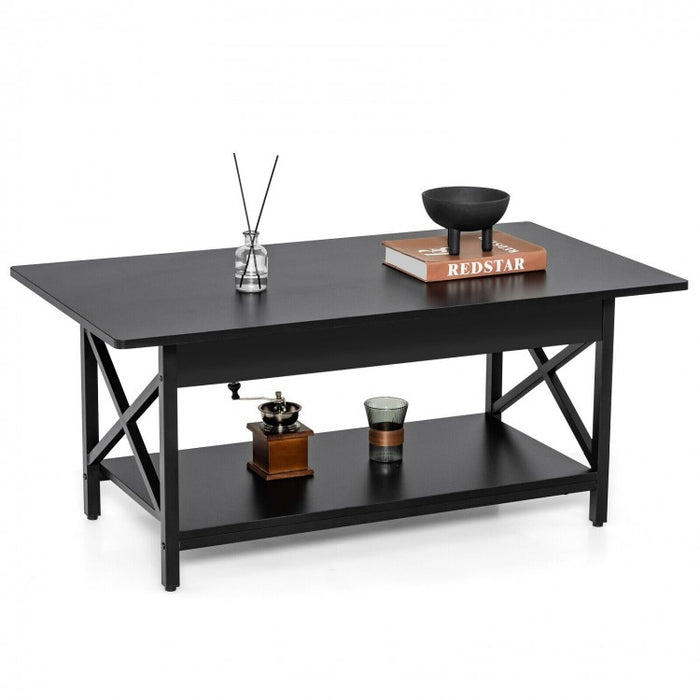 Costway Industrial Style Rectangular Coffee Table with Storage Shelf - Suitable for Living Room and Study