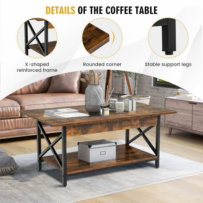 Costway Industrial Style Rectangular Coffee Table with Storage Shelf - Suitable for Living Room and Study