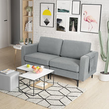 Load image into Gallery viewer, Costway Modern Leather Sofa Couch for 2 - Linen Upholstered Loveseat with Side Storage Pockets, Suitable for Living Room and Office
