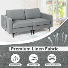 Load image into Gallery viewer, Costway Modern Leather Sofa Couch for 2 - Linen Upholstered Loveseat with Side Storage Pockets, Suitable for Living Room and Office
