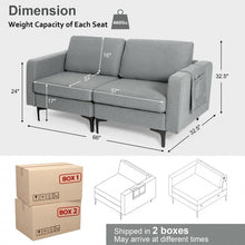 Load image into Gallery viewer, Costway Modern Leather Sofa Couch for 2 - Linen Upholstered Loveseat with Side Storage Pockets, Suitable for Living Room and Office
