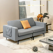 Load image into Gallery viewer, Costway Modern Leather Sofa Couch for 2 - Linen Upholstered Loveseat with Side Storage Pockets, Suitable for Living Room and Office

