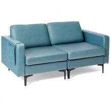 Load image into Gallery viewer, Costway Modern Leather Sofa Couch for 2 - Linen Upholstered Loveseat with Side Storage Pockets, Suitable for Living Room and Office
