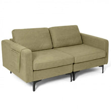 Load image into Gallery viewer, Costway Modern Leather Sofa Couch for 2 - Linen Upholstered Loveseat with Side Storage Pockets, Suitable for Living Room and Office

