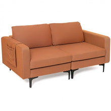 Load image into Gallery viewer, Costway Modern Leather Sofa Couch for 2 - Linen Upholstered Loveseat with Side Storage Pockets, Suitable for Living Room and Office
